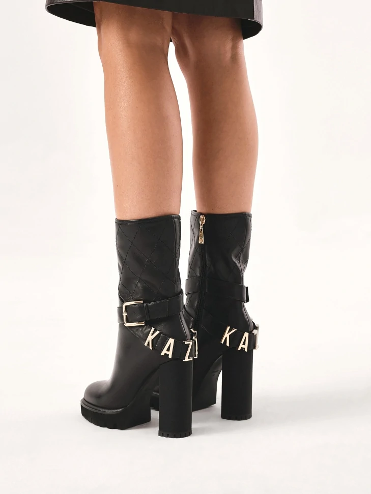 Kazar Stiletto Booties With A Logoed Strap Around The Upper