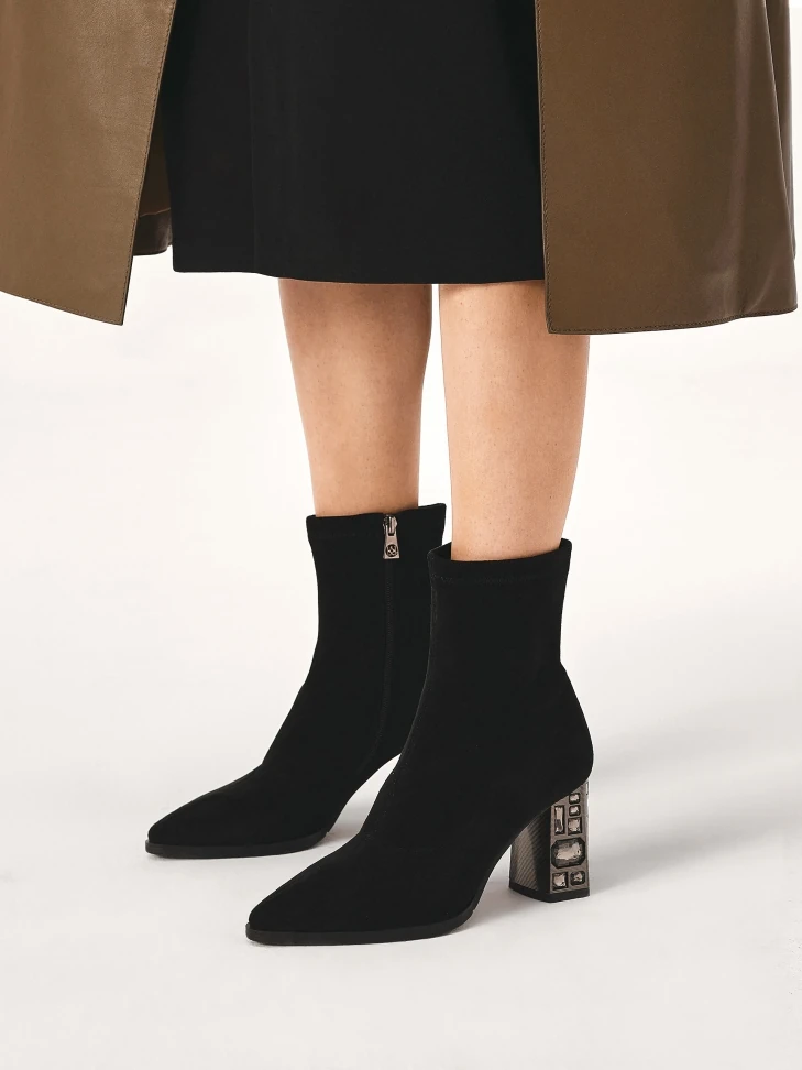 Kazar Stretch Fabric Boots With An Embellished Heel