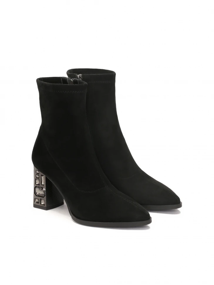 Kazar Stretch Fabric Boots With An Embellished Heel