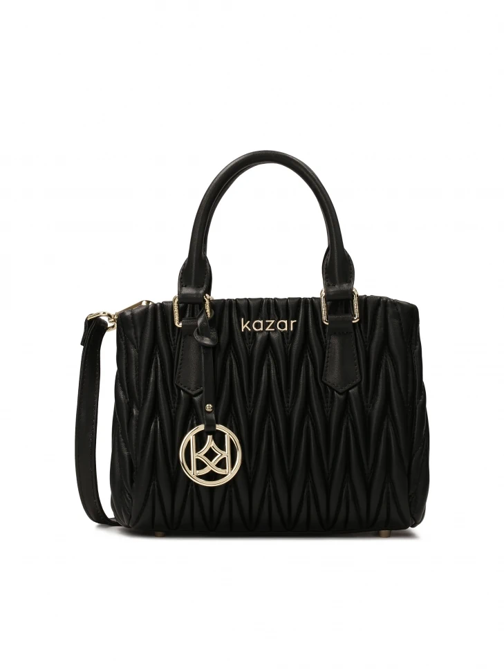 kazar Striking black handbag with two handles and a strap