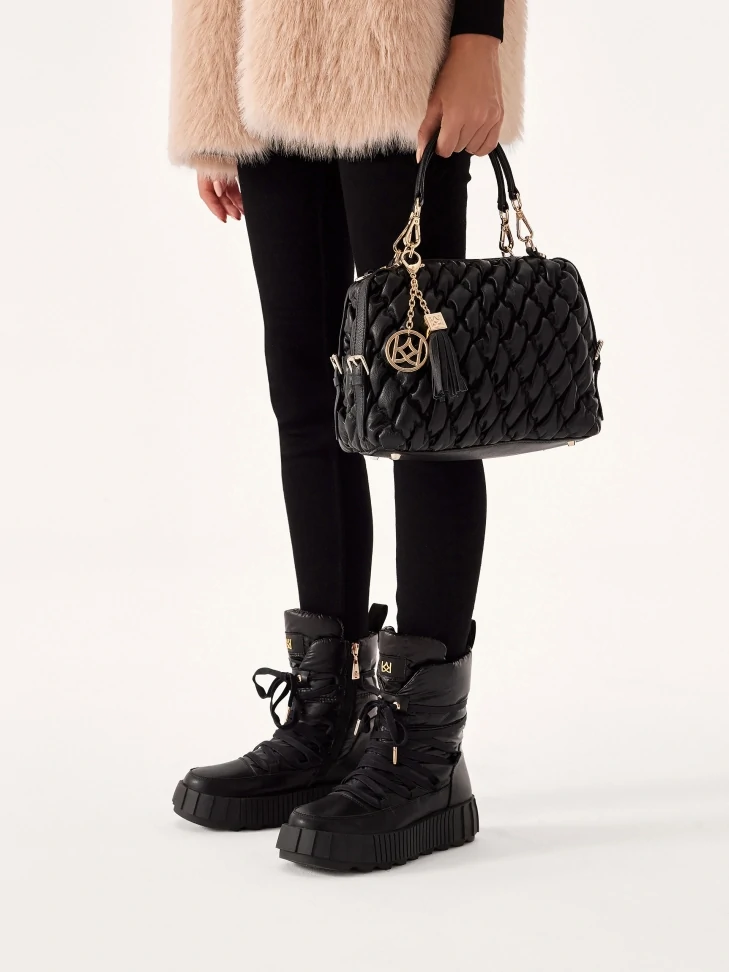 Kazar Stylish Black Handbag With Fashionable Quilting