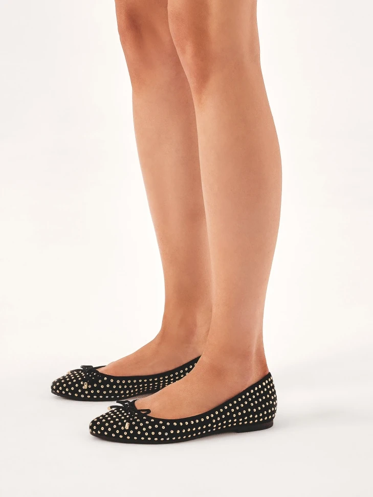Kazar Suede Ballerinas Decorated With Gold Rhinestones