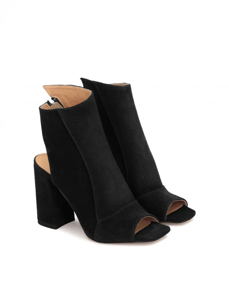 Kazar Suede Booties On A Wide Heel With An Open Toe And Heel