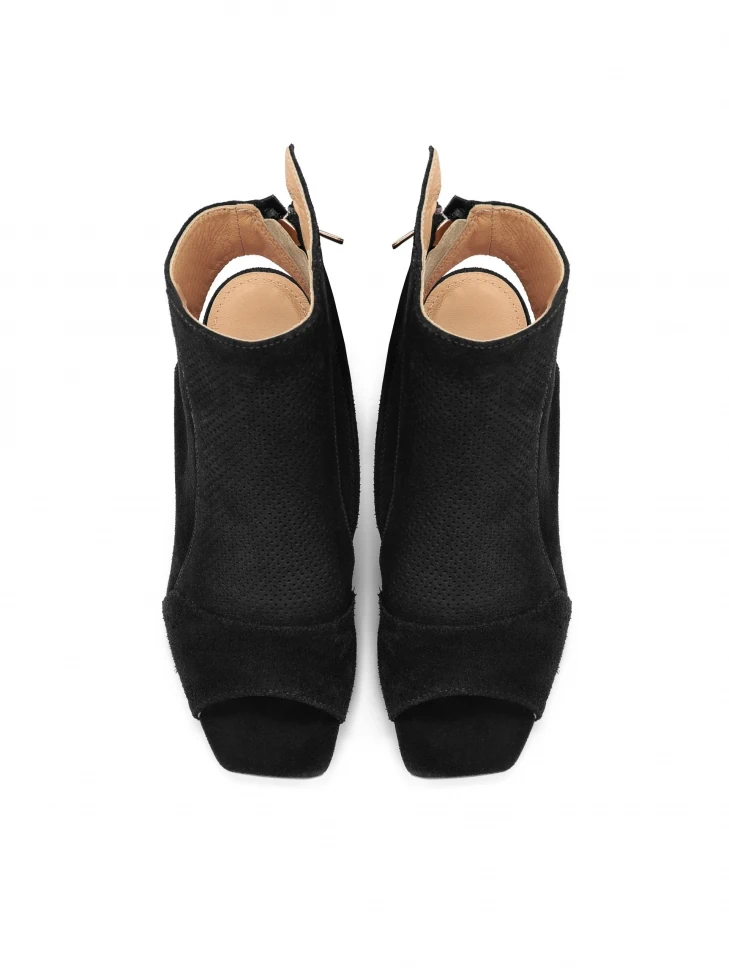 Kazar Suede Booties On A Wide Heel With An Open Toe And Heel