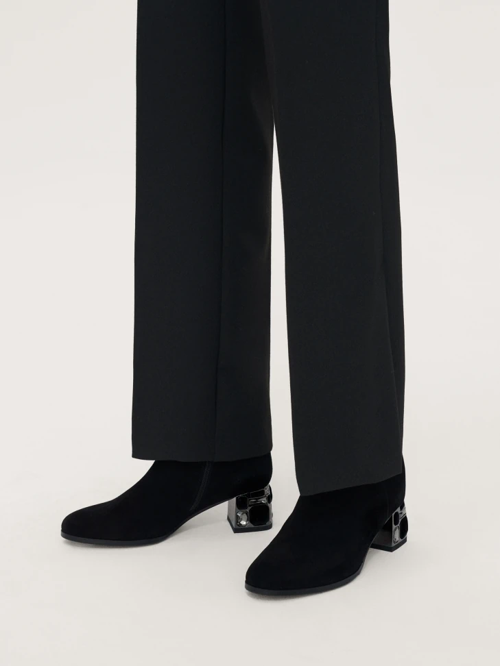 Kazar Suede Boots On A Wide Heel Decorated With Large Zirconia