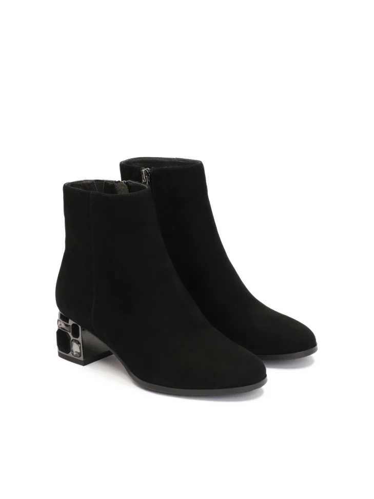 Kazar Suede Boots On A Wide Heel Decorated With Large Zirconia