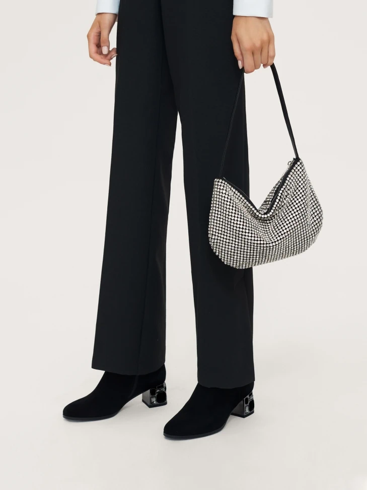 Kazar Suede Boots On A Wide Heel Decorated With Large Zirconia