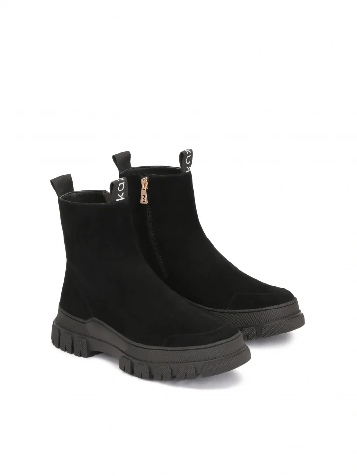 Kazar Suede Flat Ankle Boots With An Overlay On The Toe And The Heel
