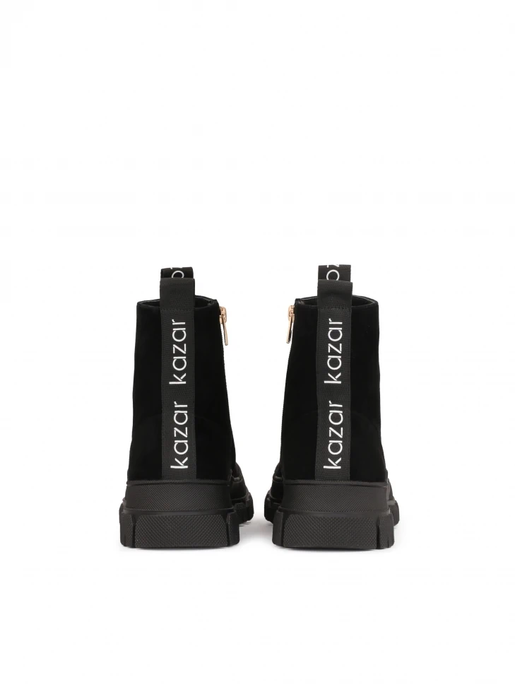 Kazar Suede Flat Ankle Boots With An Overlay On The Toe And The Heel