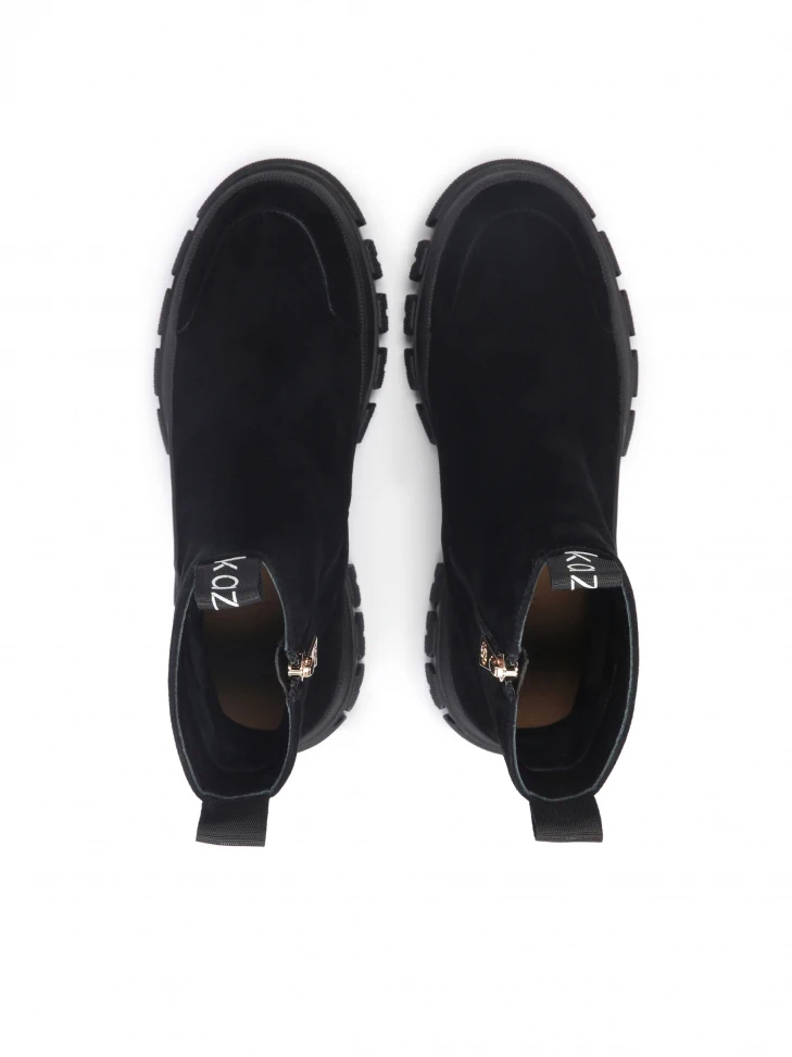 Kazar Suede Flat Ankle Boots With An Overlay On The Toe And The Heel
