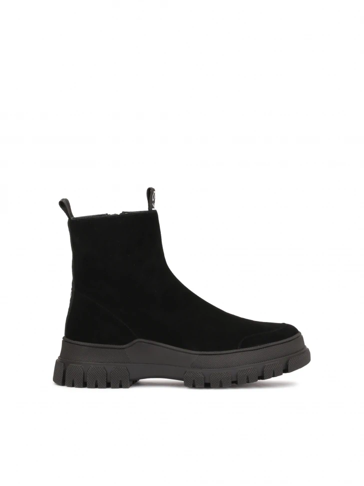 kazar Suede flat ankle boots with an overlay on the toe and the heel