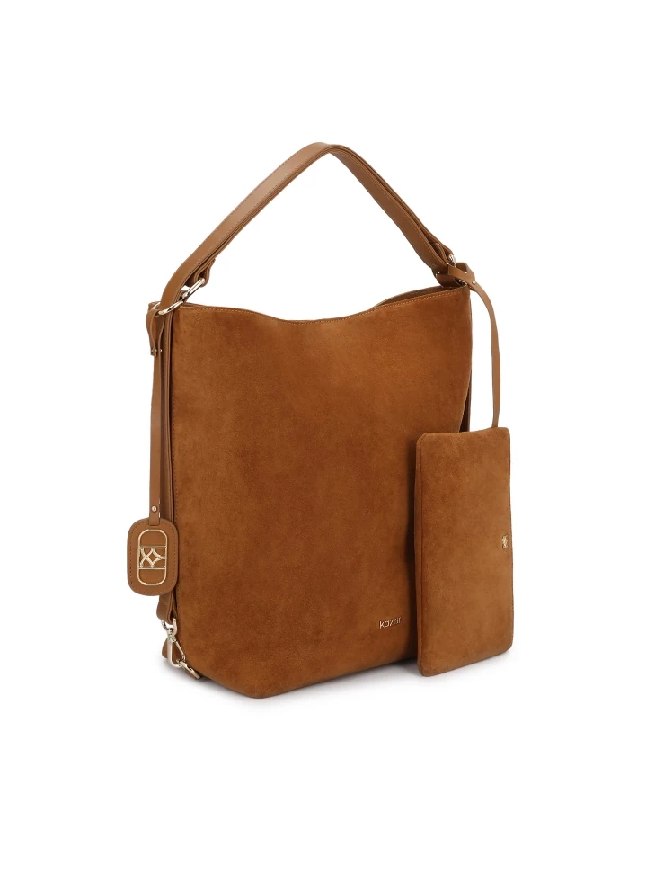 Kazar Suede Handbag In Light Brown Color With Hand Grip