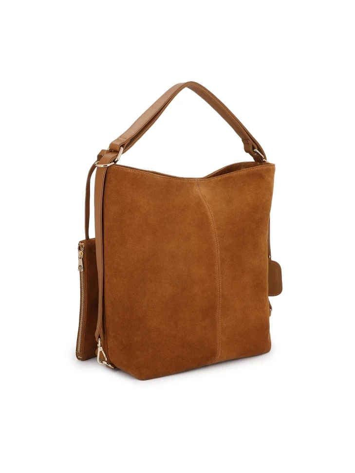 Kazar Suede Handbag In Light Brown Color With Hand Grip
