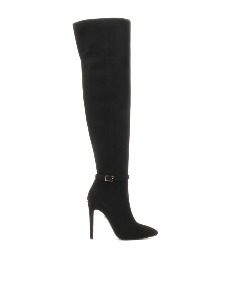 kazar Suede oveer knee boots on a high stiletto heel