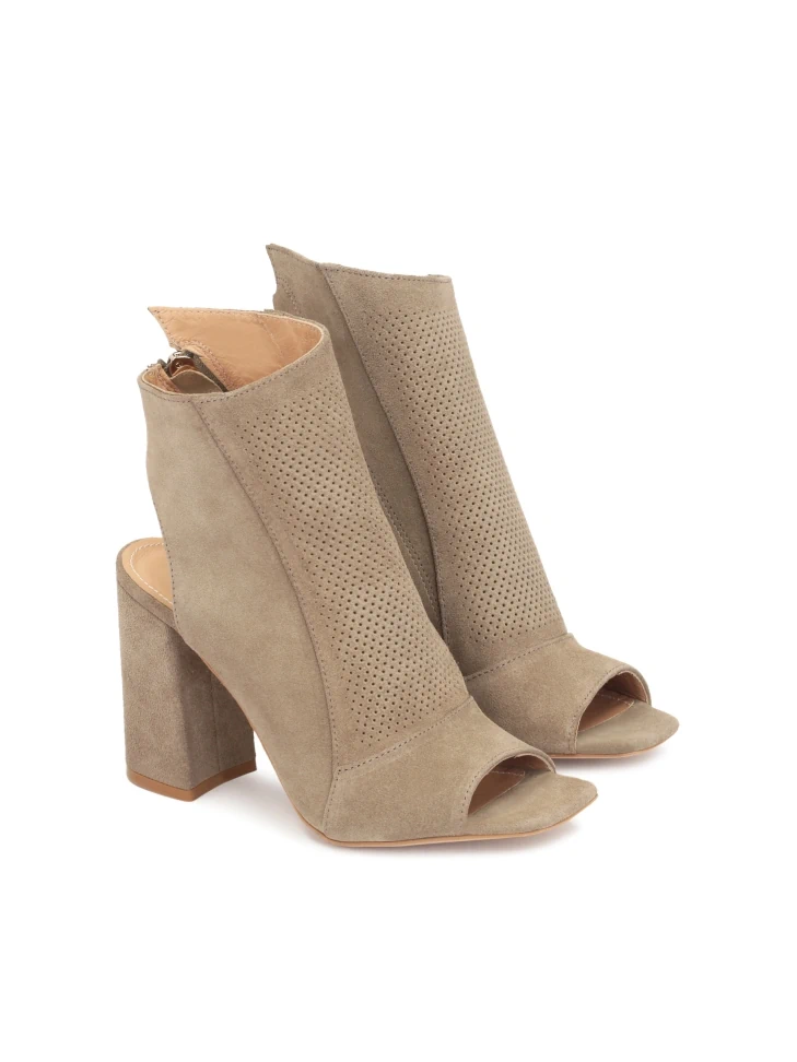 Kazar Suede Peep Toe Booties With An Open Toe And Heel