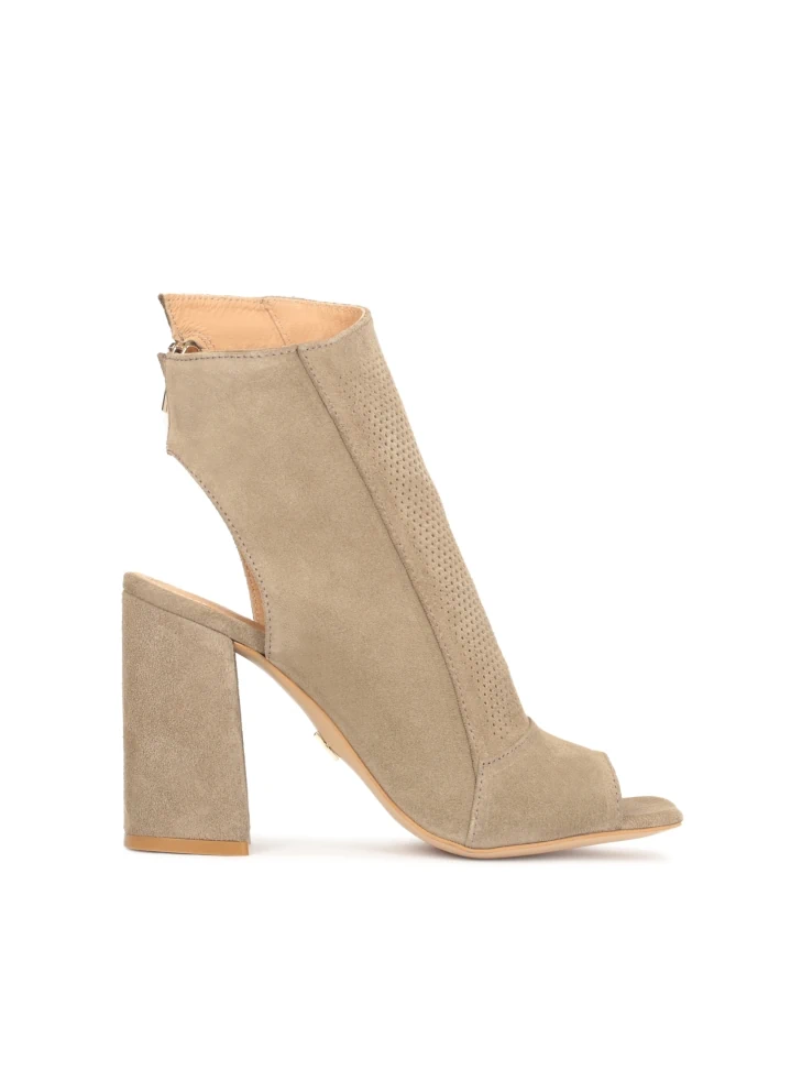 kazar Suede peep toe booties with an open toe and heel