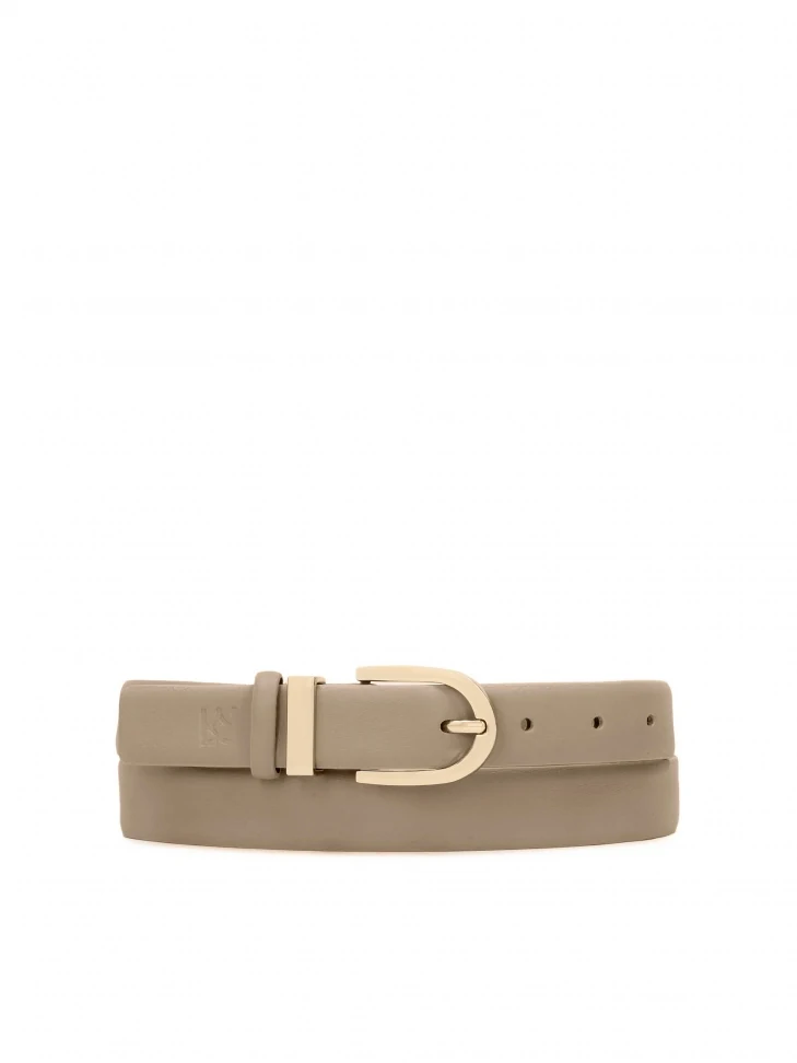 kazar Taupe smooth leather belt with half round buckle
