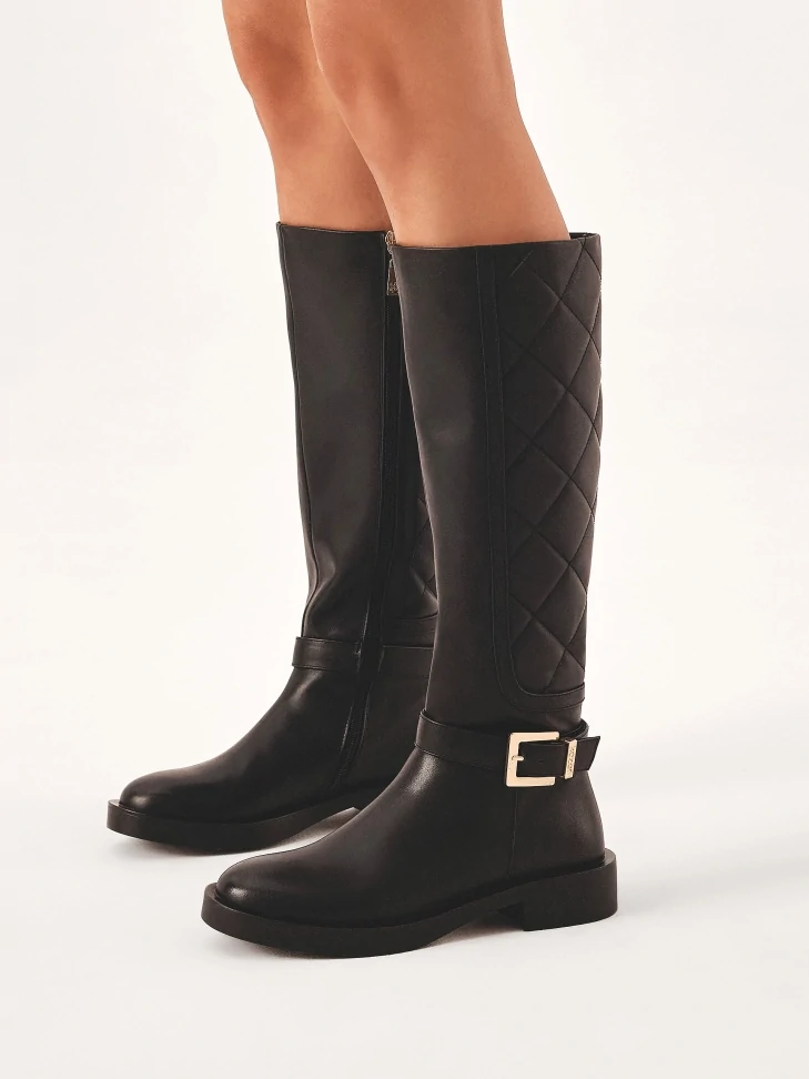 Kazar Versatile Black Boots With Decorative Quilting