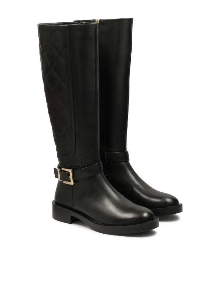 Kazar Versatile Black Boots With Decorative Quilting