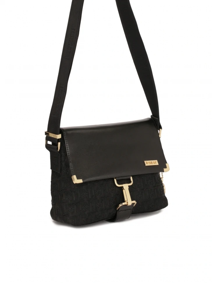Kazar Versatile Black Messenger Bag With Embroidered Pattern