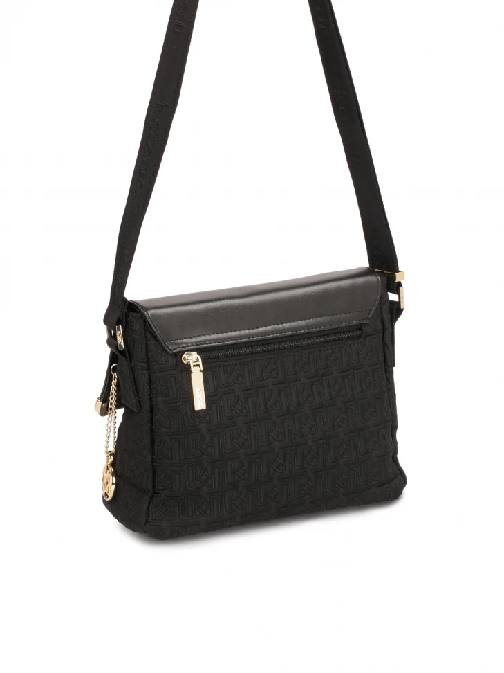 Kazar Versatile Black Messenger Bag With Embroidered Pattern