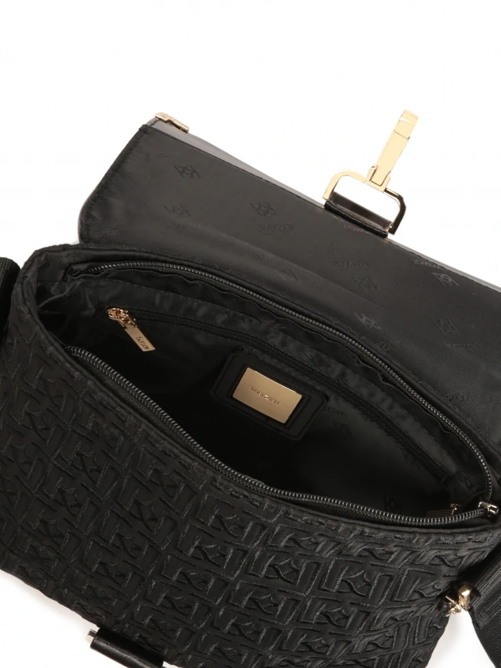Kazar Versatile Black Messenger Bag With Embroidered Pattern