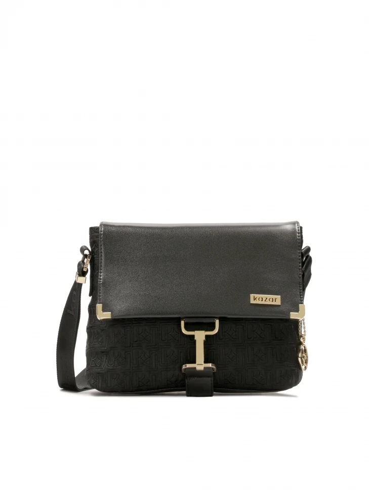 kazar Versatile black messenger bag with embroidered pattern