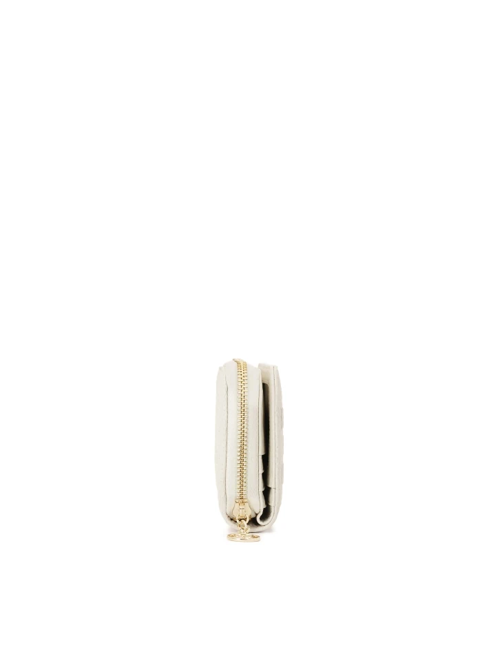 Kazar White Embossed Leather Wallet With Zipper Closure