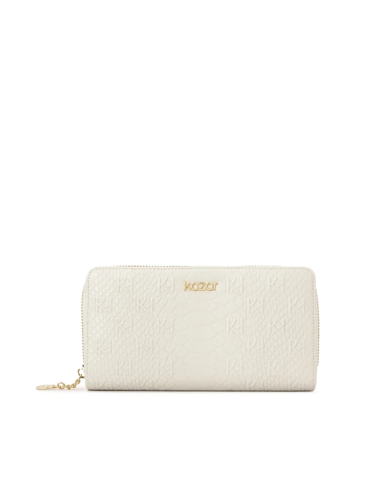 kazar White embossed leather wallet with zipper closure
