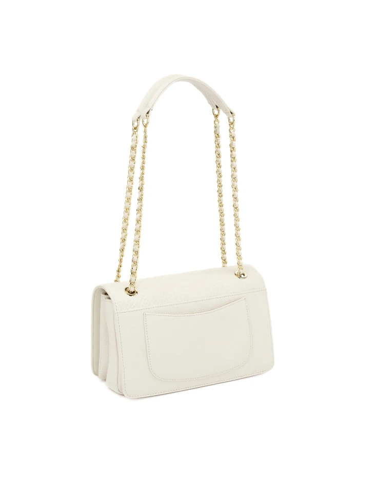 Kazar White Leather Handbag With Embossed Pattern Flap