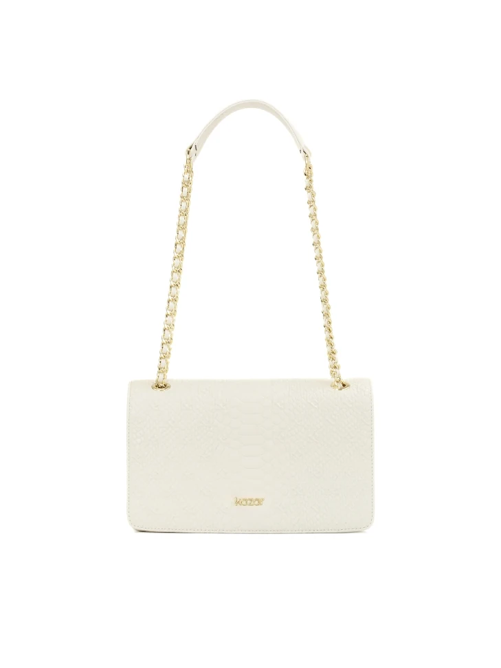 kazar White leather handbag with embossed pattern flap