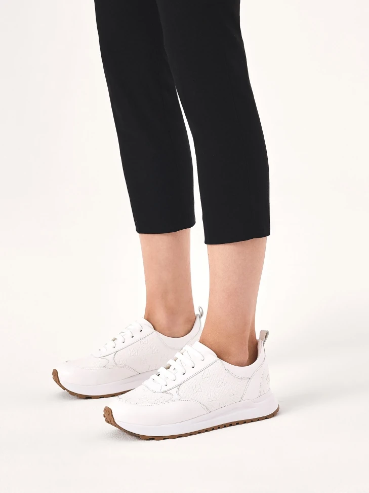 Kazar White Monogrammed Leather Combination Sneakers