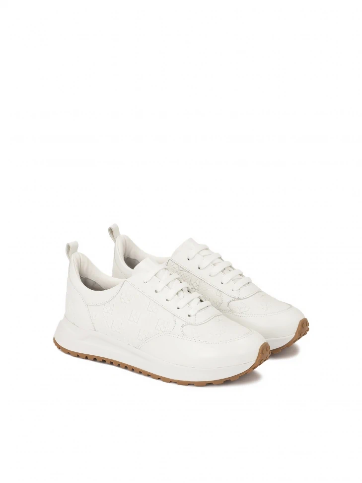 Kazar White Monogrammed Leather Combination Sneakers