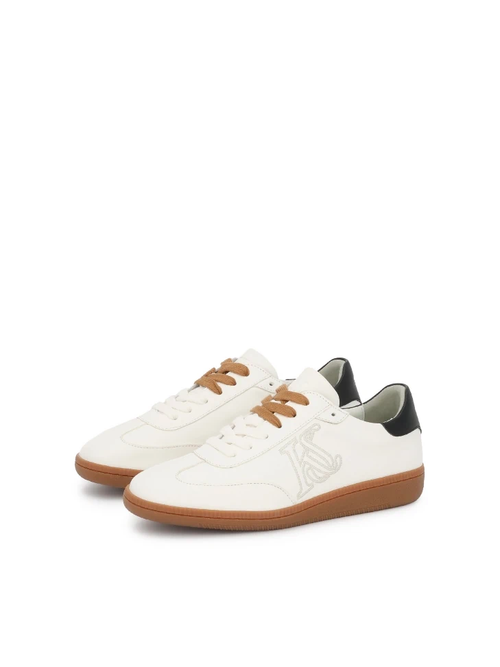 Kazar White Natural Leather Sneakers With Black Heel Counter