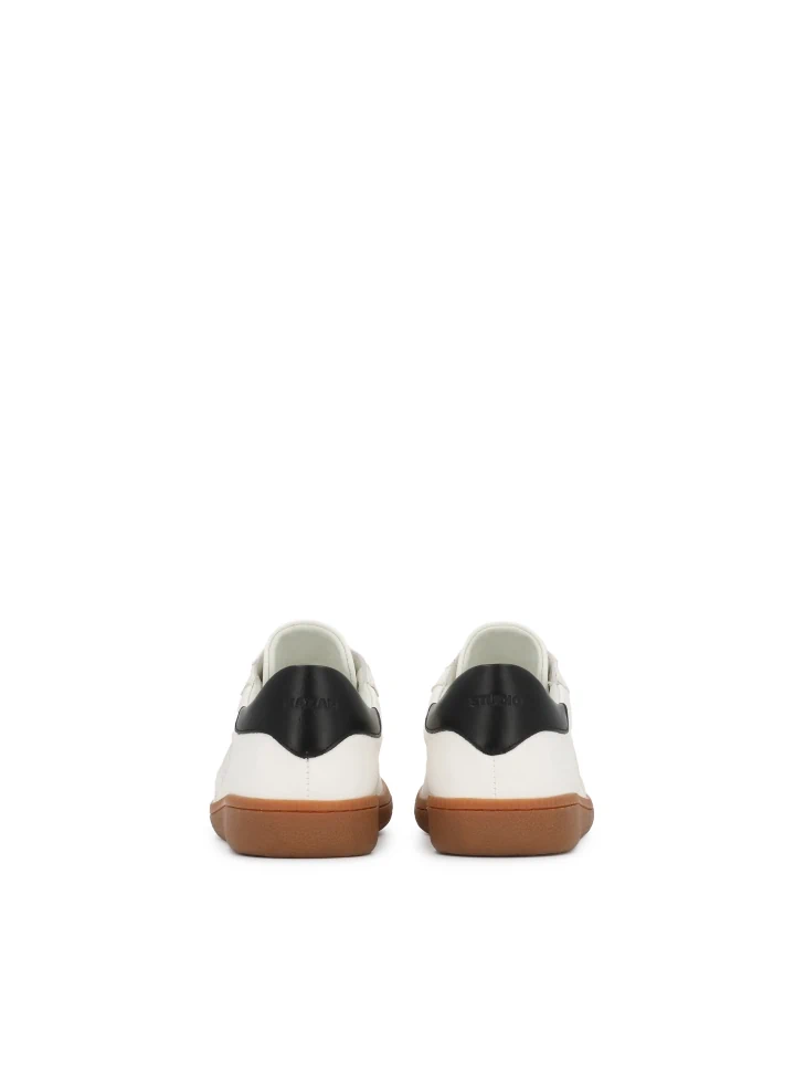 Kazar White Natural Leather Sneakers With Black Heel Counter