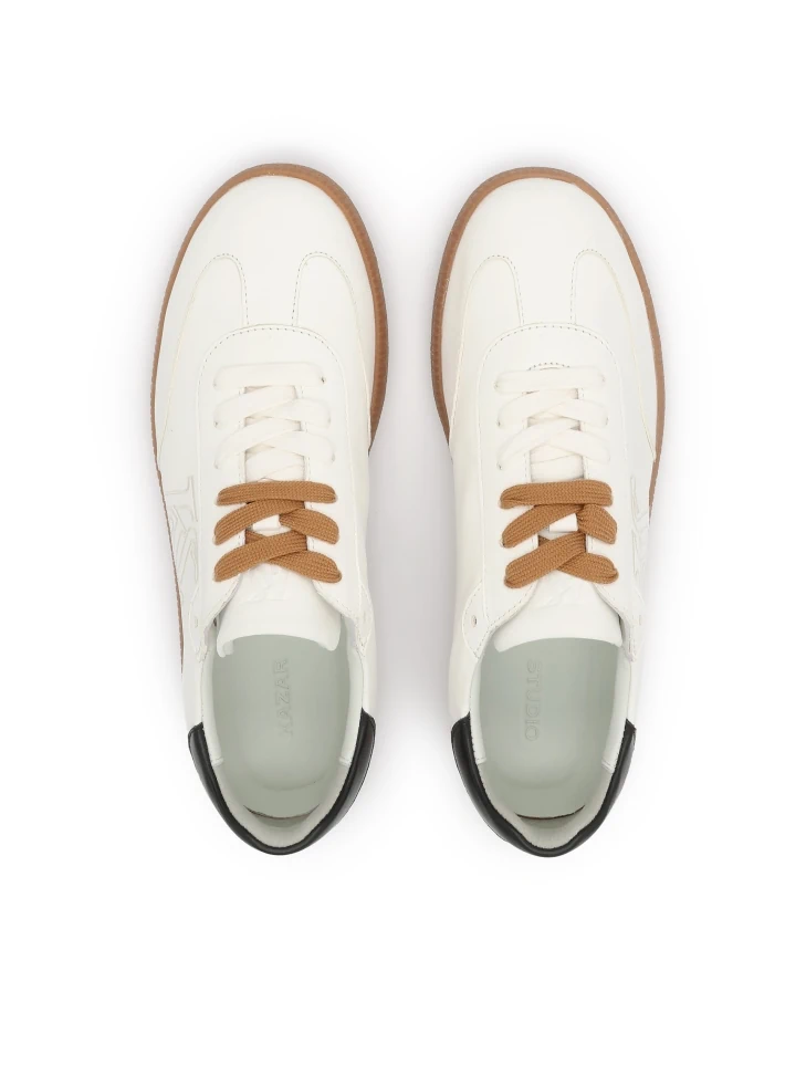 Kazar White Natural Leather Sneakers With Black Heel Counter