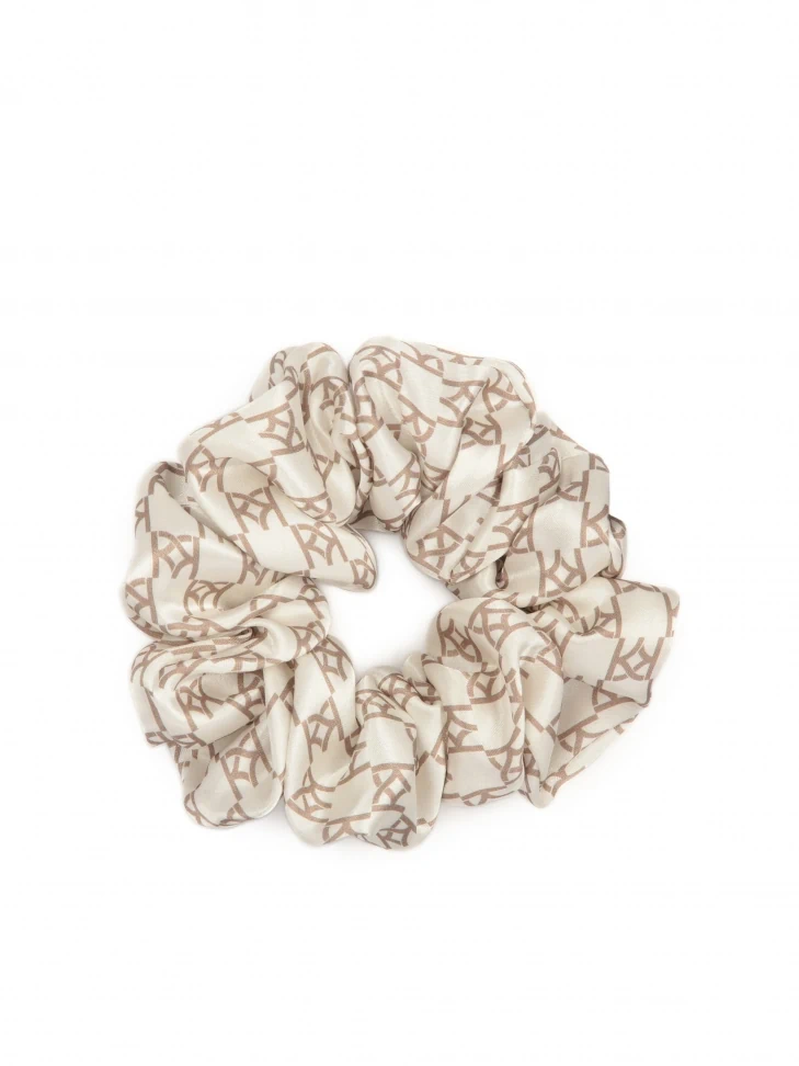Kazar White Satin Rubber Band With Brown KAZAR Monograms