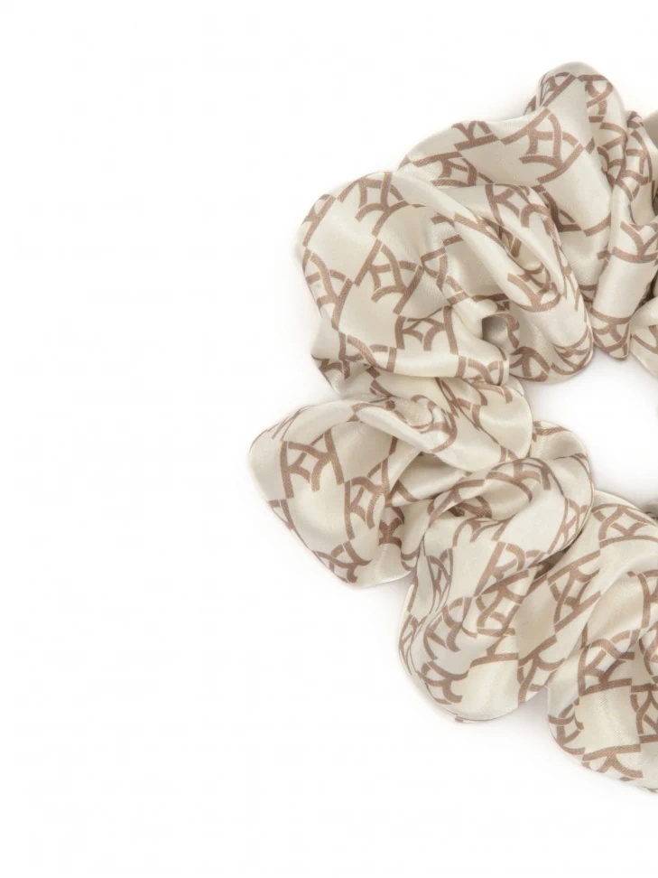 Kazar White Satin Rubber Band With Brown KAZAR Monograms