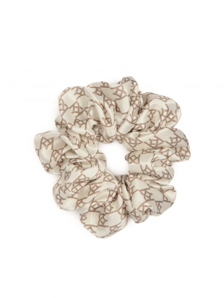 kazar White satin rubber band with brown KAZAR monograms