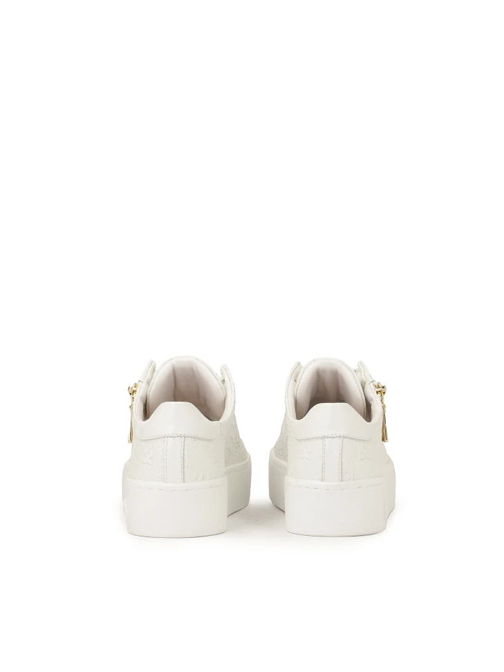 Kazar White Sneakers With Embossed Pattern And Zipper Closure