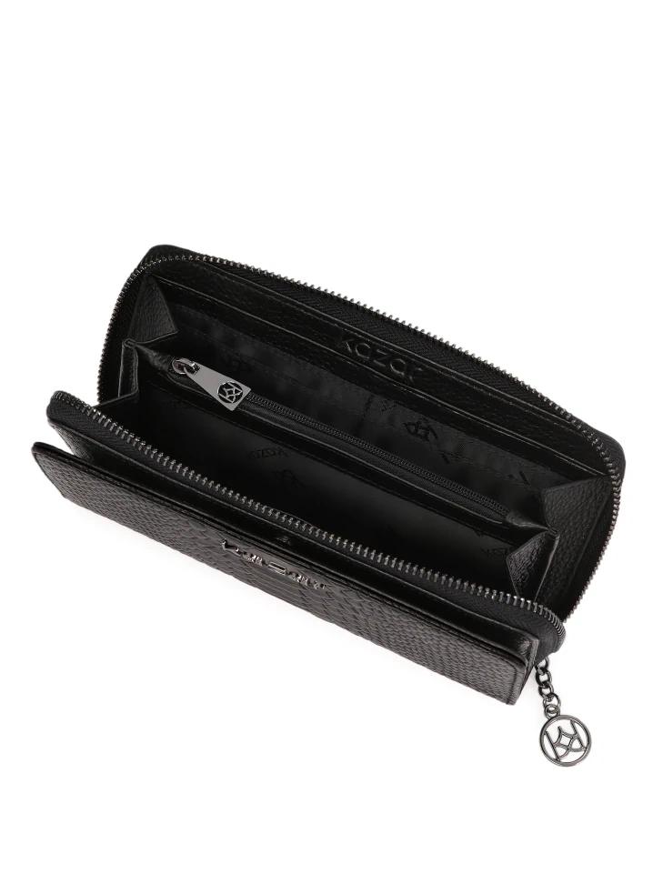 Kazar Women's Embossed Leather Wallet With Zippered Closure