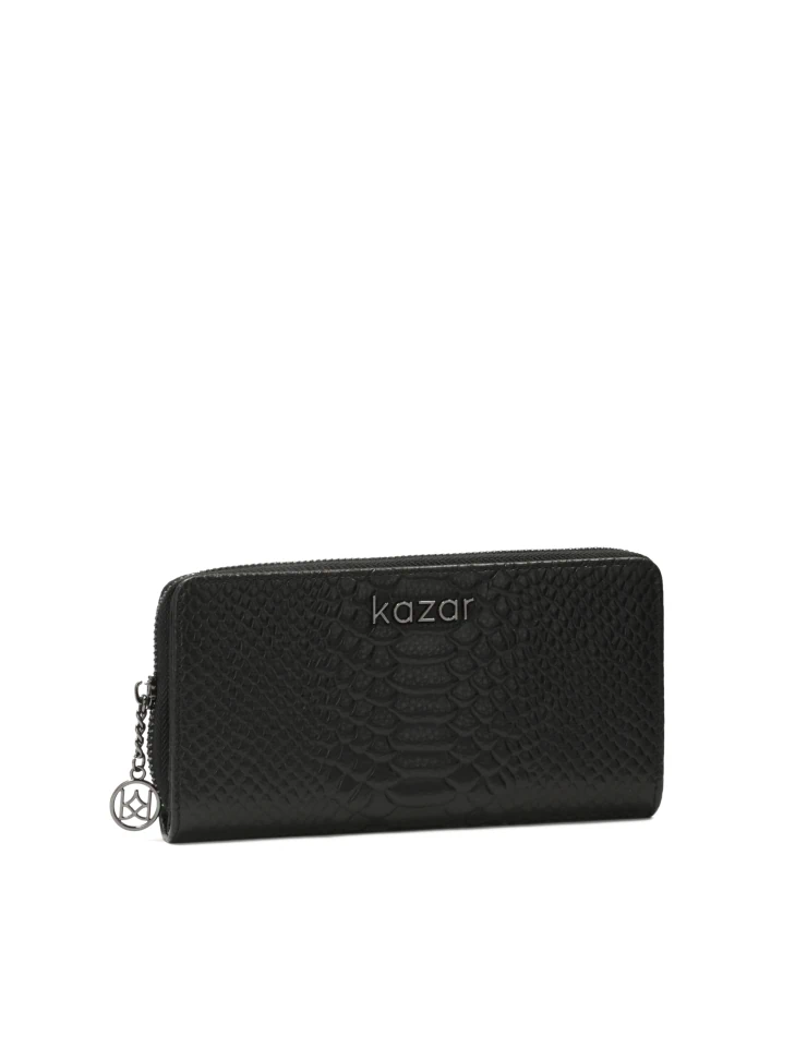 Kazar Women's Embossed Leather Wallet With Zippered Closure