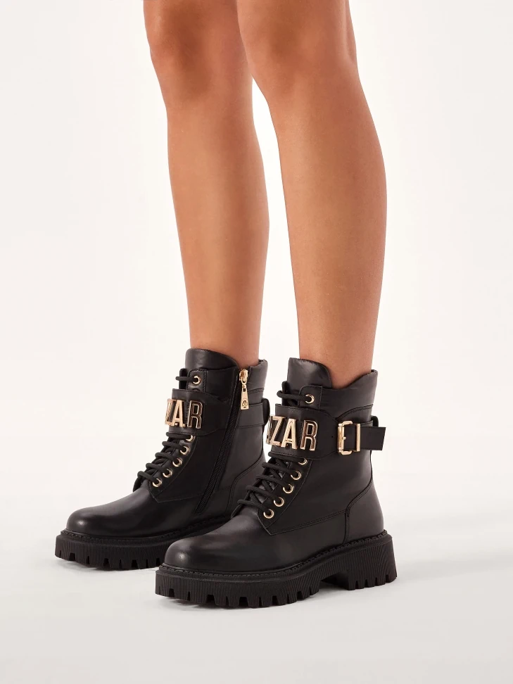 Kazar Women's Leather Boots Decorated With Metal Lettering