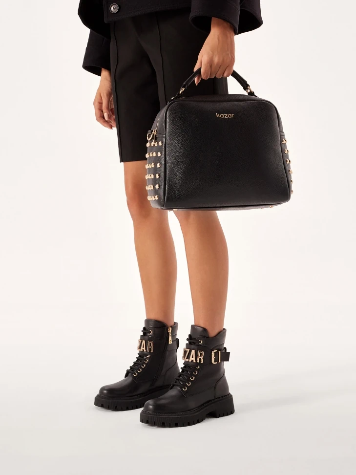 Kazar Women's Leather Boots Decorated With Metal Lettering