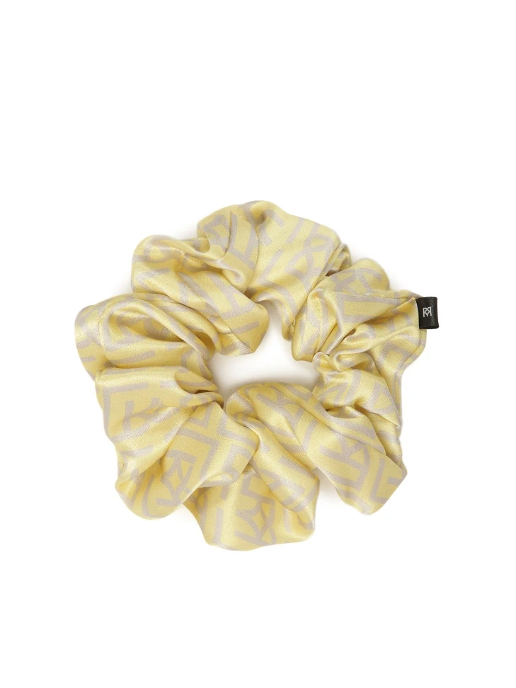 Kazar Yellow Hair Scrunchie With Grey Monograms By KAZAR