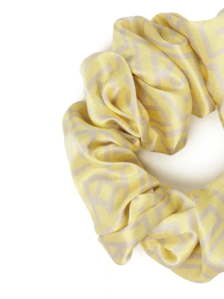 Kazar Yellow Hair Scrunchie With Grey Monograms By KAZAR