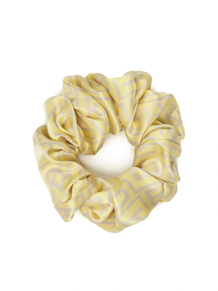 kazar Yellow hair scrunchie with grey monograms by KAZAR