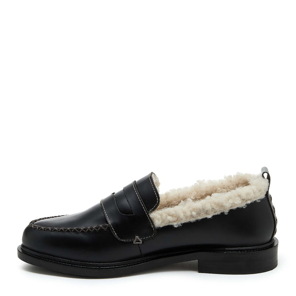 Kelsi Dagger Lens Black Shearling Loafers