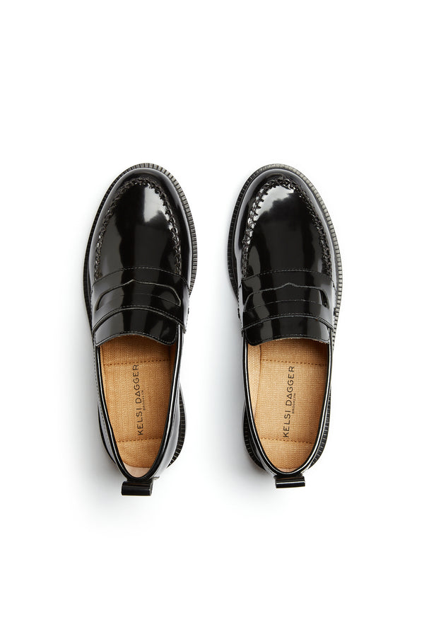 Kelsi Dagger Lens All Black Leather Wide Width Loafers