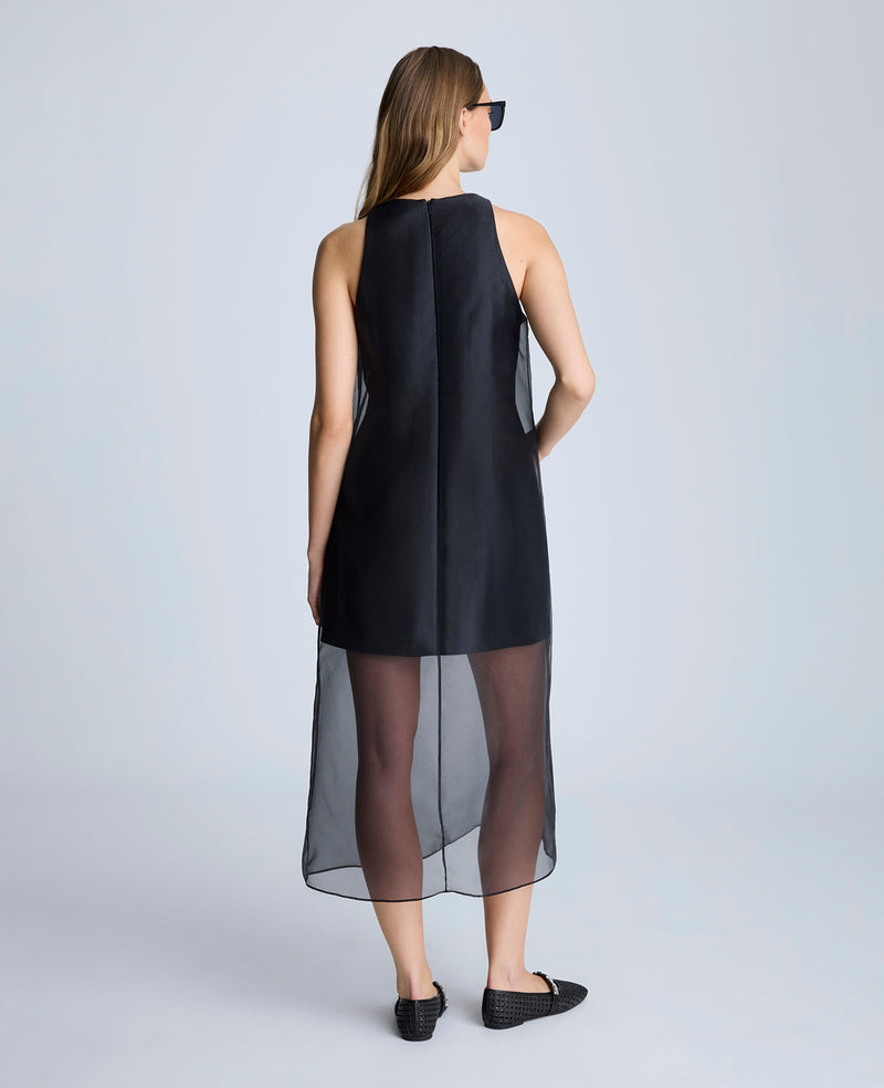 Kenneth Cole Boat Neck Mini Dress With Sheer Overlay